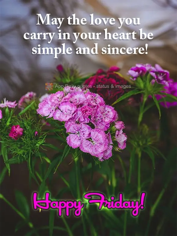 Que seja simples e sincero o amor que carrega em seu coração! Feliz Sexta-feira! 