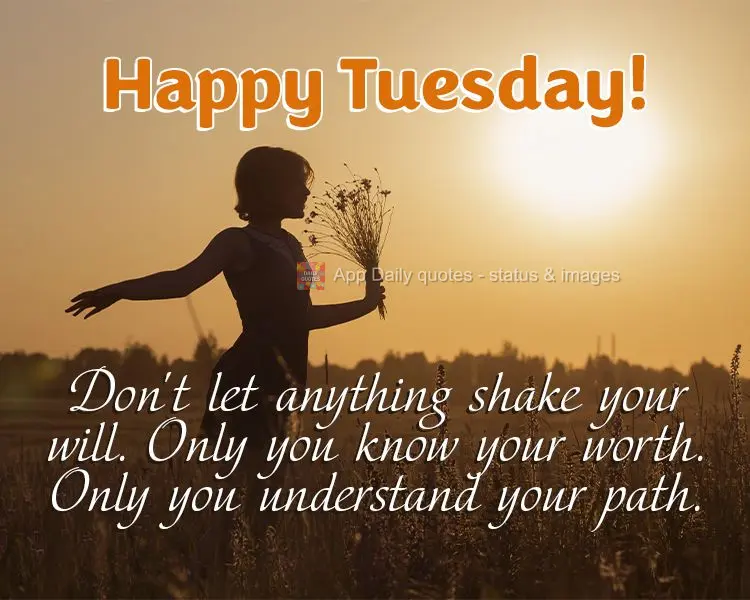 Não deixe nada abalar a sua força de vontade, o seu valor só você sabe, os seus caminhos só você conhece. Feliz Terça-feira!