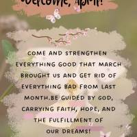 Bem-vindo Abril
Chegue fortalecendo tudo de bom que março nos trouxe e apagando o que foi ruim desse último mês. 
Seja guiado por Deus, carregado de...