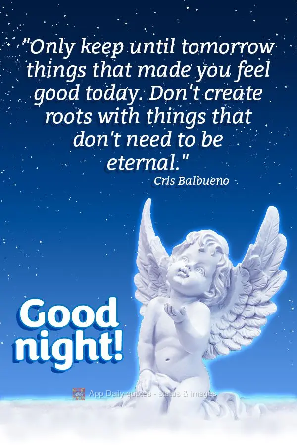 "Somente leve para o amanhã, o que lhe fez bem hoje. Não crie raízes nas coisas que não precisam ser eternas." Boa noite!  Cris Balbueno