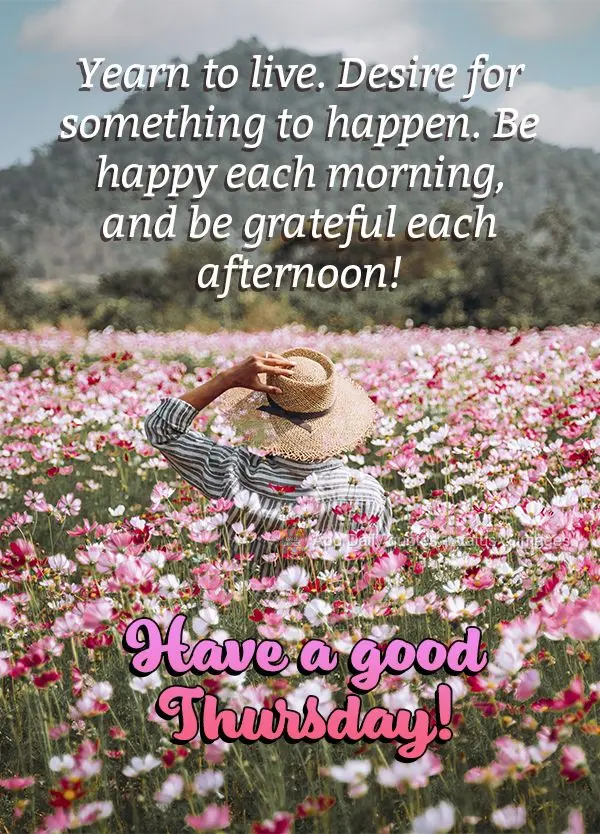 Yearn to live. Desire for something to happen. Be happy each morning, and be grateful each afternoon! Have a good Thursday!