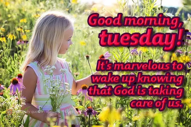  Maravilhoso é acordar e saber que Deus está cuidando da gente.
 Bom dia, terça-feira!