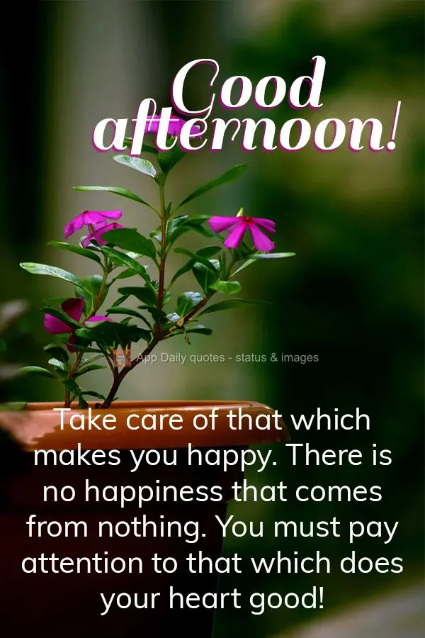 Cuide daquilo que te traz alegria. Nenhuma felicidade vem do nada, é preciso atentar-se ao que faz bem para o seu coração! Boa tarde!