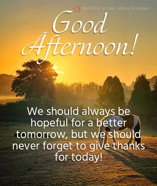 We should always be hopeful for a better tomorrow, but we should never forget to give thanks for today! Good afternoon!