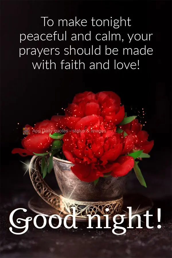Para que a noite seja de paz e tranquilidade as suas preces devem ser feitas com fé e amor! Boa noite! 