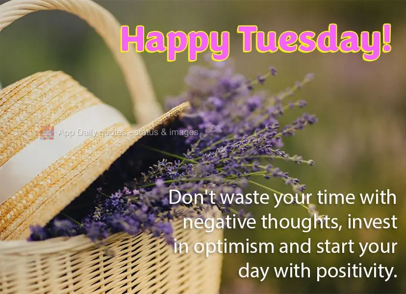 Don't waste your time with negative thoughts, invest in optimism and start your day off with positivity. Happy Tuesday!