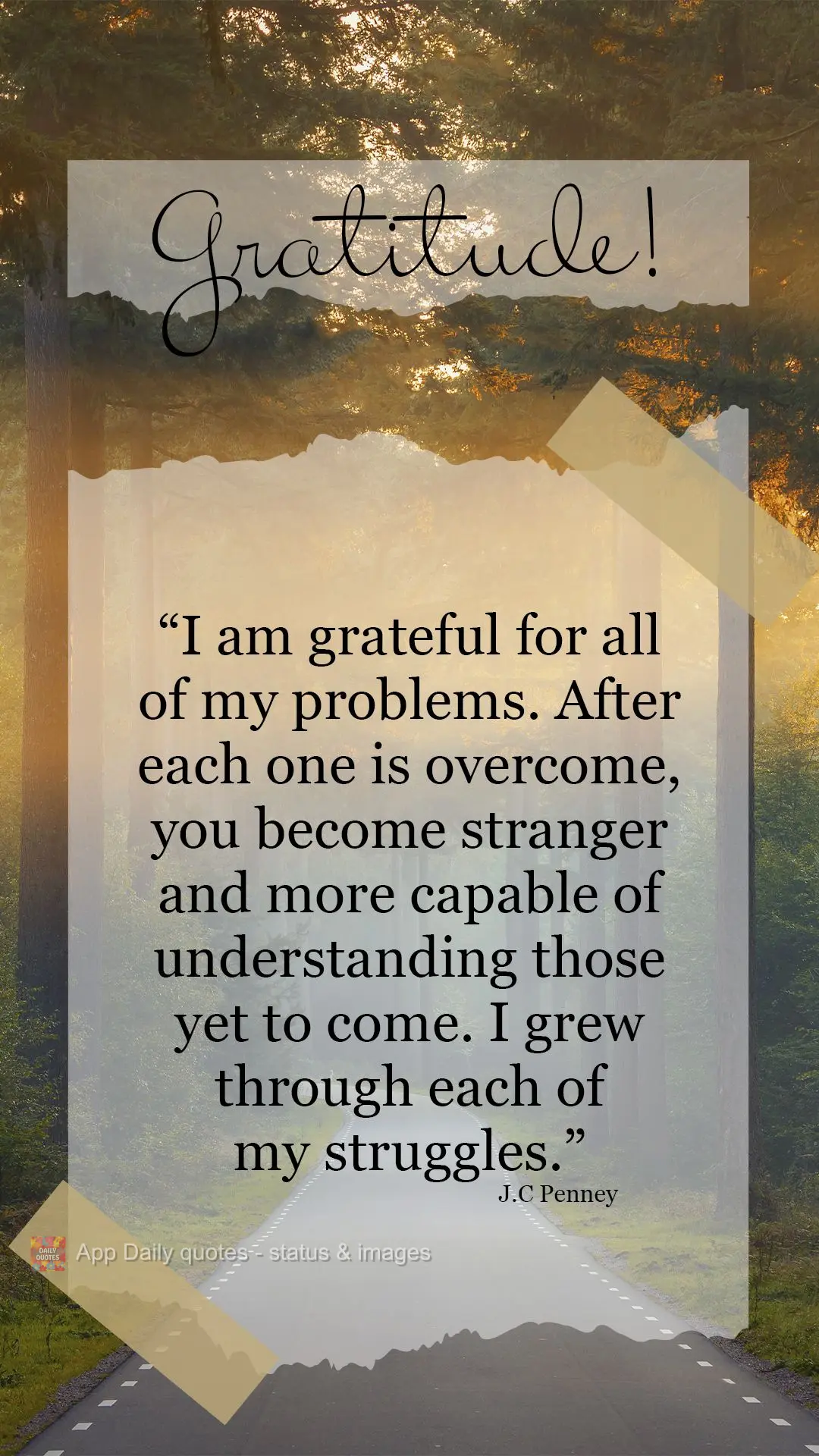 "I am grateful for all of my problems. After each one is overcome, I became stranger and more capable of understanding those yet to come. I grew through ...