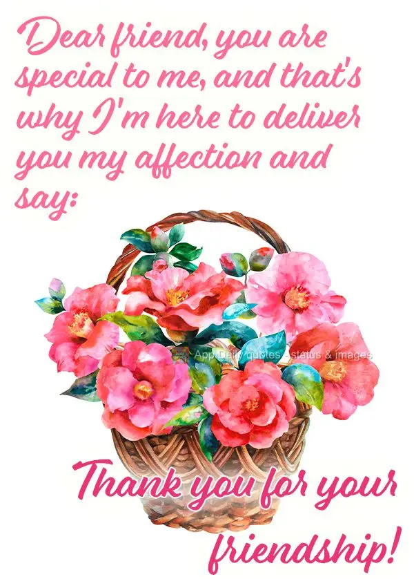 Dear friend, you are special to me, and that's why I'm here to deliver you my affection and say: Thank you for your friendship!