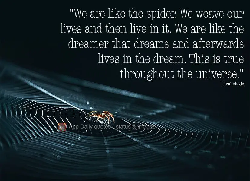 "We are like the spider. We weave our lives and then live in it. We are like the dreamer that dreams and afterwards lives in the dream. This is true thro...