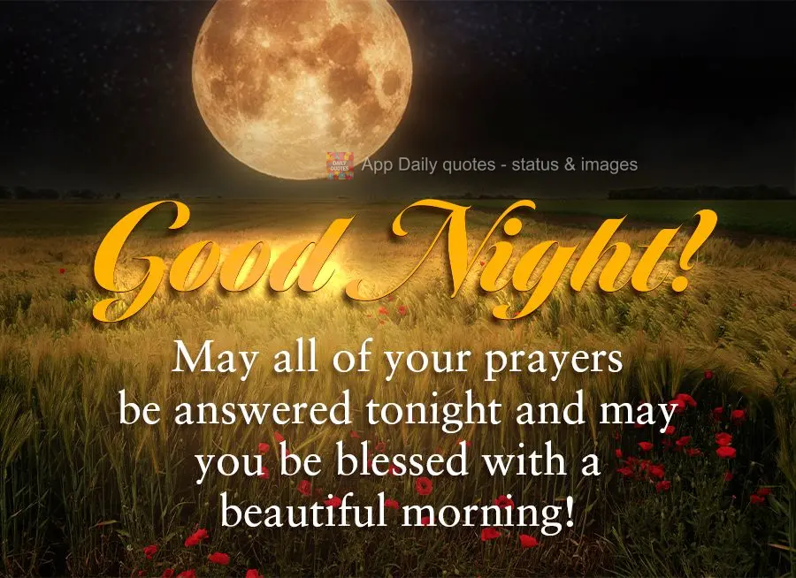 Que todas as suas preces sejam atendidas nesta noite e que você possa ser abençoado com uma linda manhã! Boa noite! 