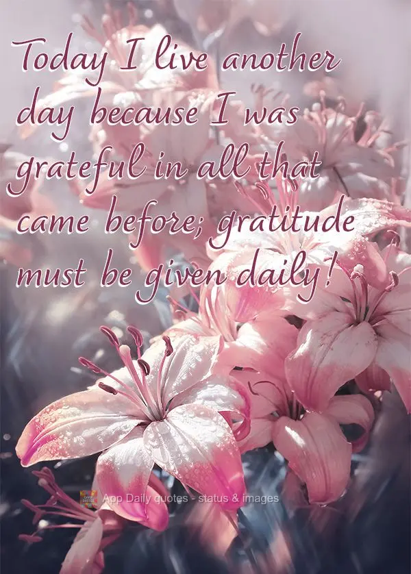 Today I live another day because I was grateful in all that came before; gratitude must be given daily!