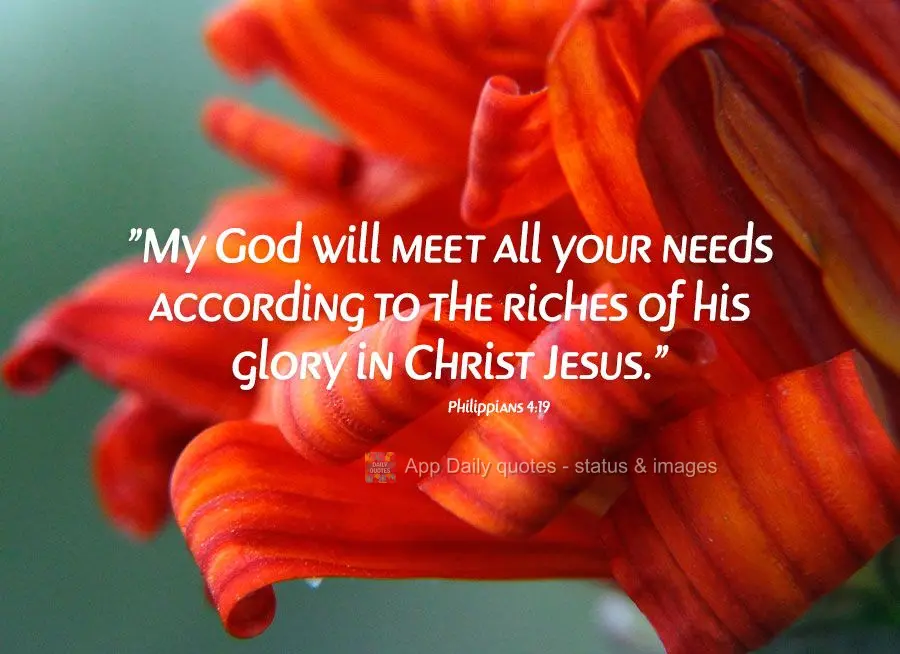 "My God will meet all your needs according to the riches of his glory in Christ Jesus." Philippians 4:19