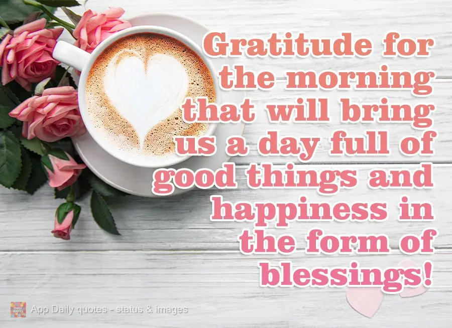 Gratidão pela manhã nos trará um dia cheinho de coisas boas e felicidade em forma de bênçãos!