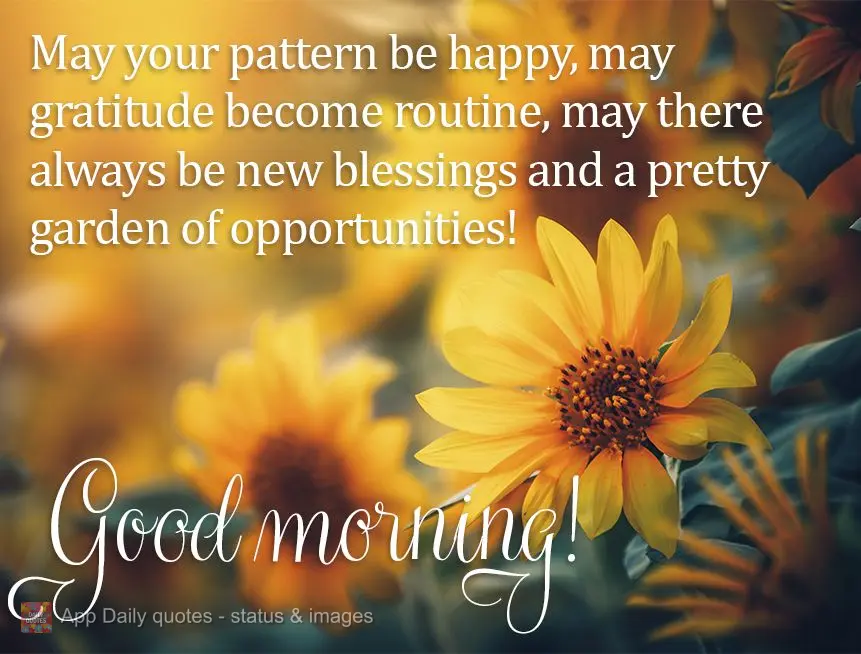 Que seja padrão ser feliz, que vire rotina a gratidão, que sempre haja novas bênçãos e um lindo jardim de oportunidades! Bom dia!