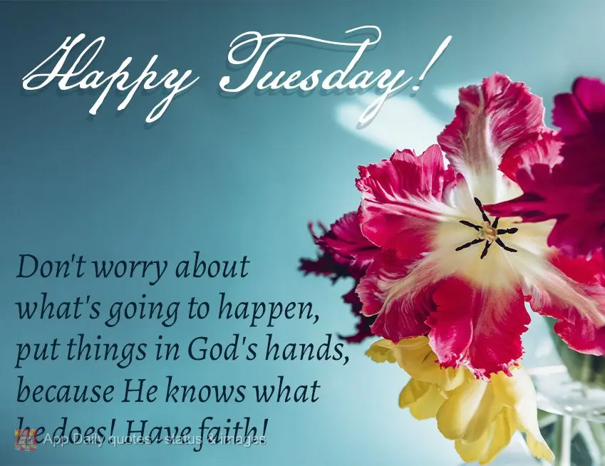 Não se preocupe com o que vai acontecer, coloque na mão de Deus, porque ele sabe o que fazer! Tenha fé! Feliz Terça-feira! 