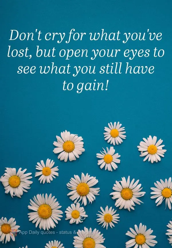 Don't cry for what you've lost, but open your eyes to see what you still have to gain!