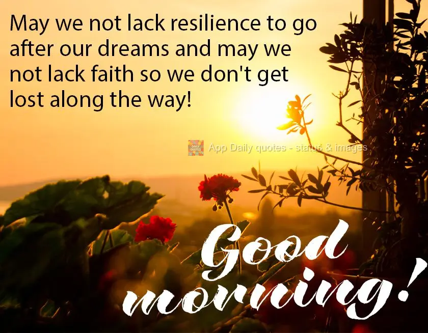 May we not lack resilience to go after our dreams and may we not lack faith so we don't get lost along the way! Good morning!