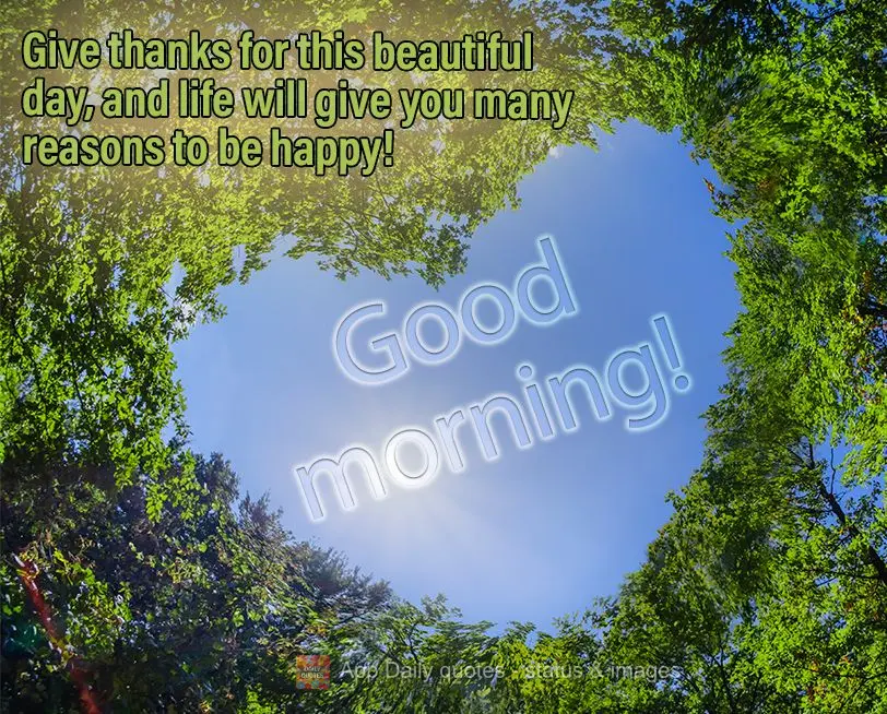 Agradeça por esse lindo dia, e a vida lhe dará muitos motivos para ser feliz! Bom dia!
