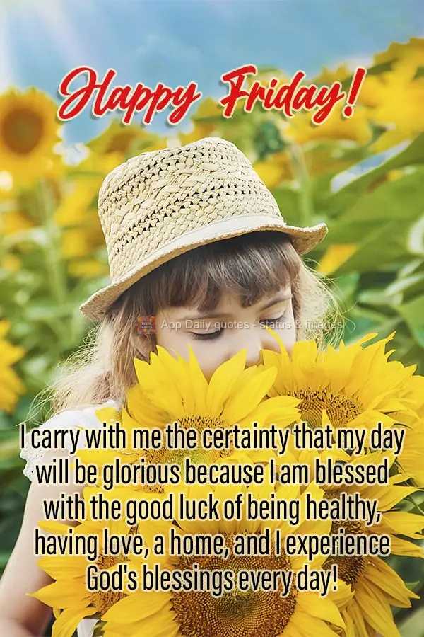 Carrego comigo a certeza que meu dia será glorioso porque eu tenho a sorte de ter saúde, família, amor, um lar e vivo diariamente as bênçãos de Deu...