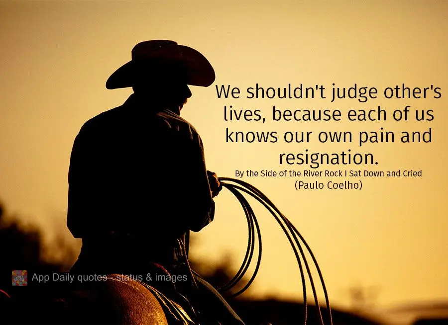 Nunca podemos julgar a vida dos outros, porque cada um sabe de sua própria dor e renúncia. (Na Margem do Rio Pedra Eu Sentei e Chorei)  Paulo Coelho