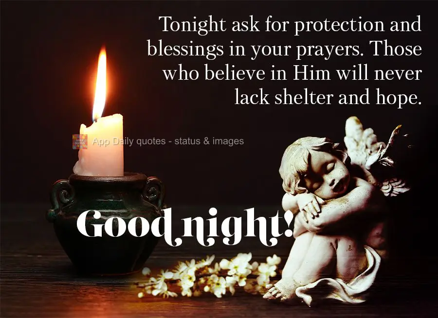 Nesta noite peça em oração proteção e bênçãos, quem Nele crê nunca lhe faltará abrigo e esperança. Boa noite!