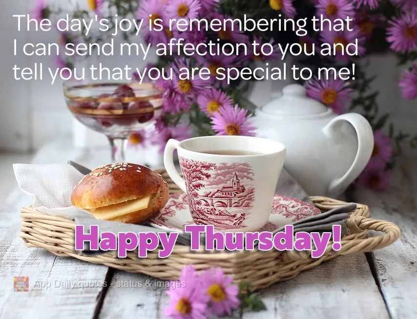 My day's joy is remembering that I can send my affection to you and tell you that you are special to me! Happy Thursday!