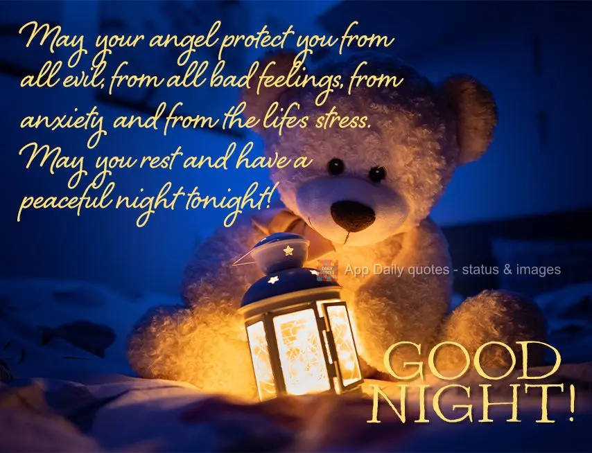 May your angel protect you from all evil, from all bad feelings, from anxiety and from life's stress. May you rest and have a peaceful night tonight! Goo...