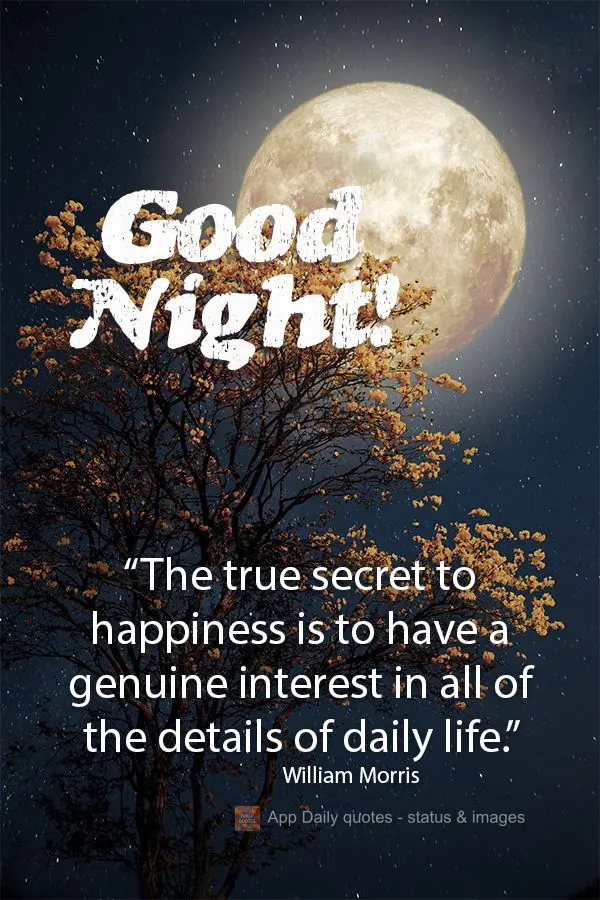 "The true secret to happiness is having a genuine interest in all of the details of daily life." Good night! William Morris