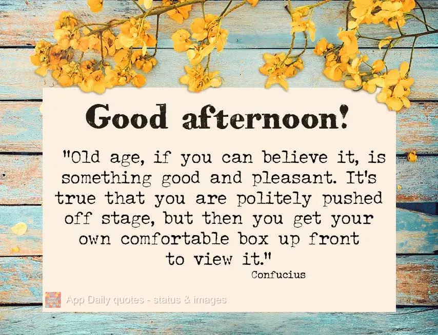 “A velhice, acredite, é uma coisa boa e agradável. É verdade que você é gentilmente empurrado para fora do palco, mas então você recebe uma conf...