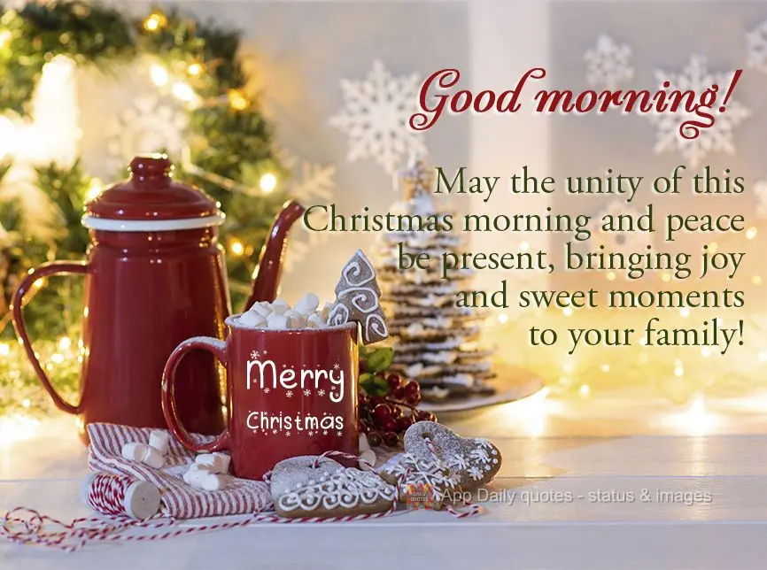 May unity and peace be present on this Christmas morning, bringing joy and sweet moments to your family! Merry Christmas! Good morning!