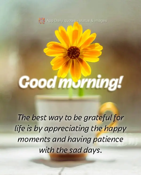 The best way to be grateful for life is by appreciating the happy moments and having patience on sad days. Good morning!