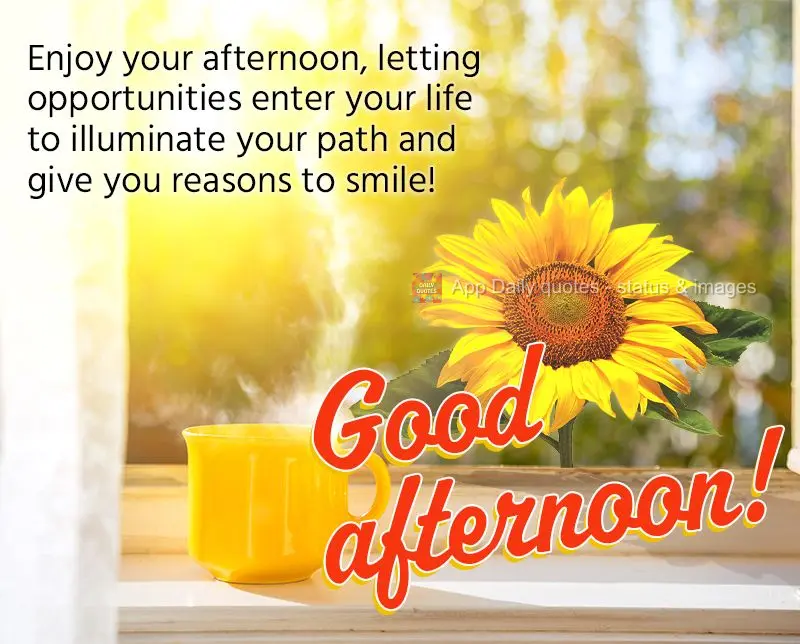 Aproveite a sua tarde deixando que as oportunidades entrem na sua vida para iluminar o seu caminho e lhe trazer motivos para sorrir! Boa tarde! 