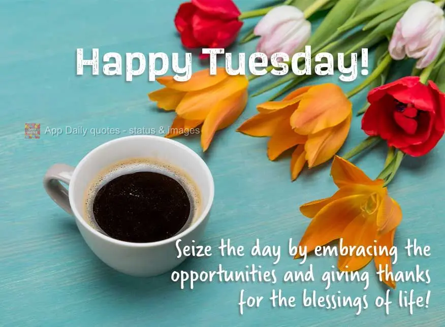 Aproveite o seu dia abraçando as oportunidades e agradecendo pelas bênçãos da vida! Feliz Terça-feira! 