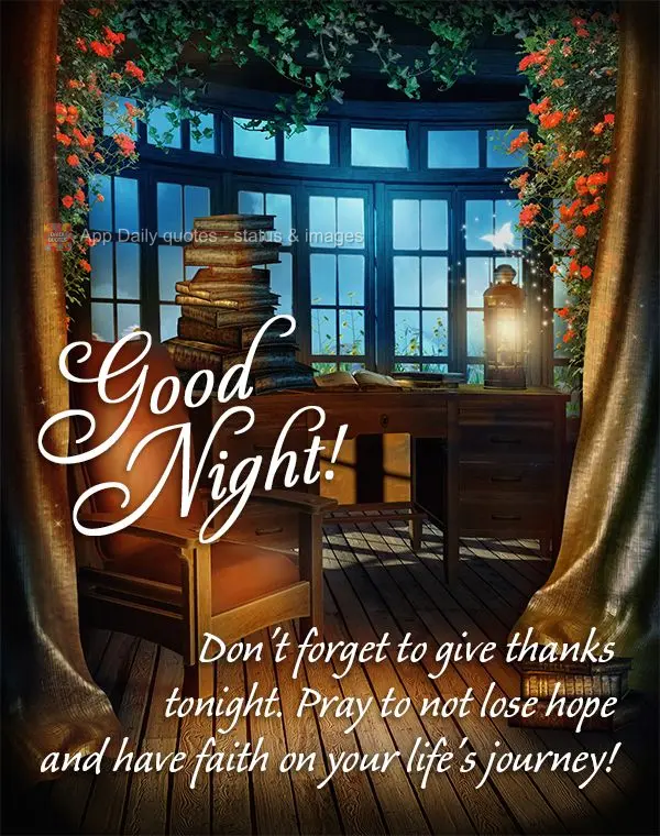 Nesta noite não deixe de agradecer, ore para que não falte esperança e fé na sua jornada da vida! Boa noite!