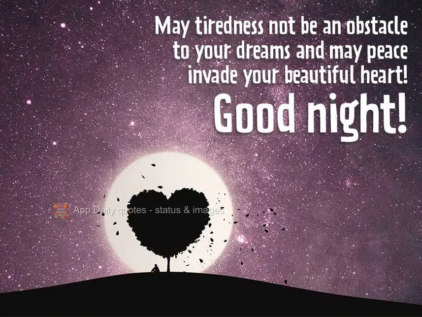 May tiredness not be an obstacle to your dreams and may peace invade your beautiful heart! Good night!