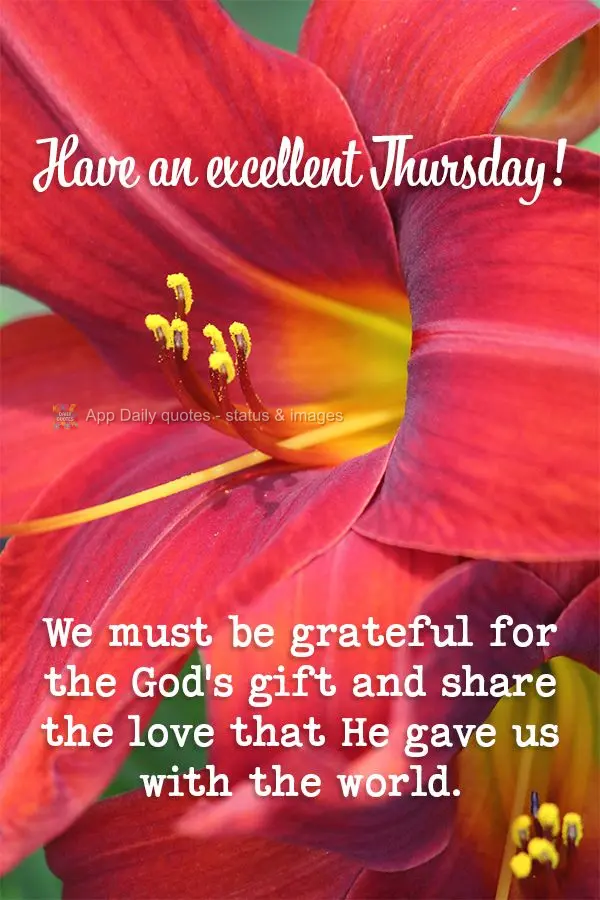 We must be grateful for God's gift and share the love that He gave us with the world. Have an excellent Thursday!
