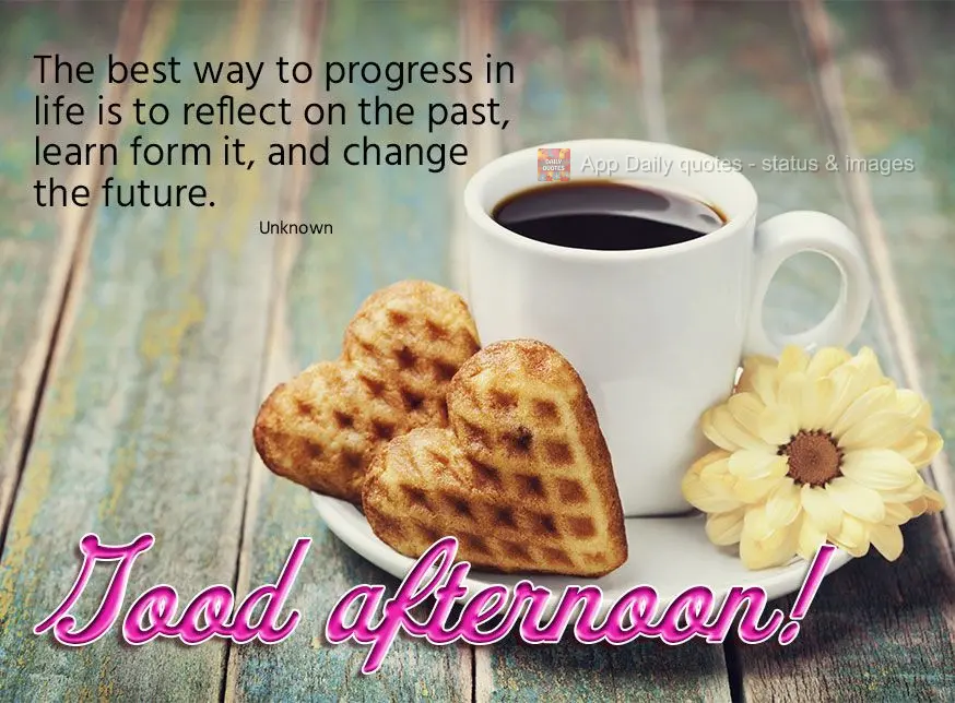 The best way to progress in life is to reflect on the past, learn from it, and change the future. Good afternoon! Unknown