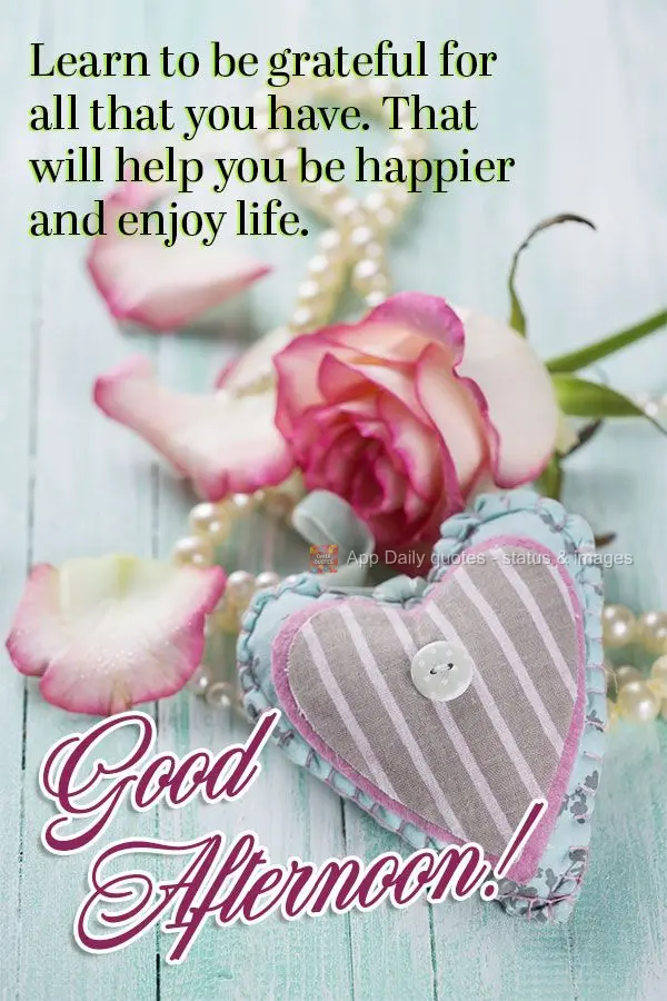 Learn to be grateful for all that you have; it will help you be happier and enjoy life. Good afternoon!