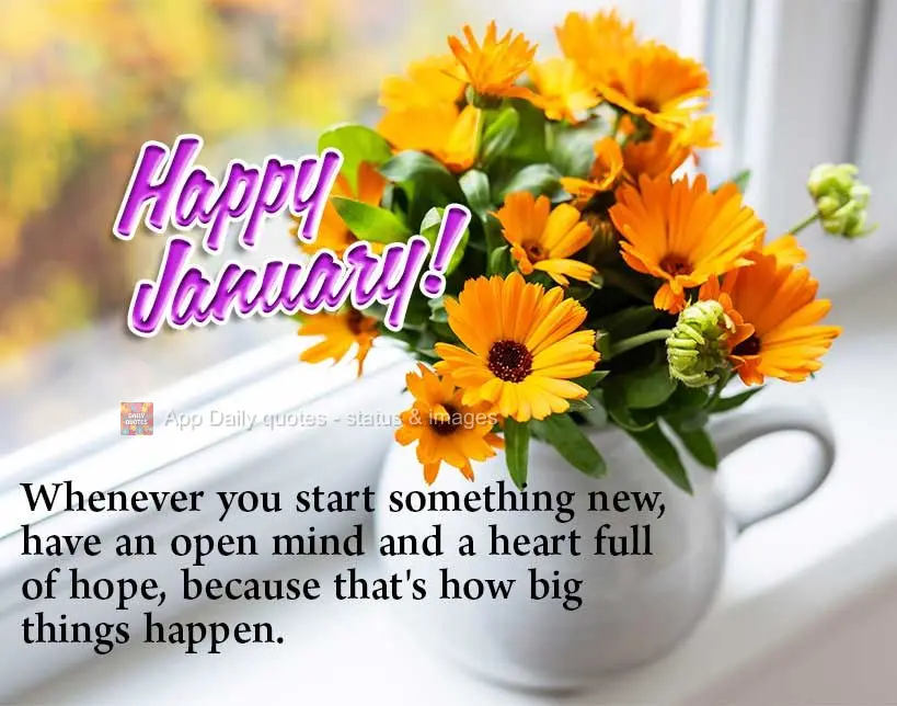 Sempre que começar algo novo, tenha a mente aberta e coração cheio de esperança, pois é assim que as grandes coisas acontecem. Feliz Janeiro!