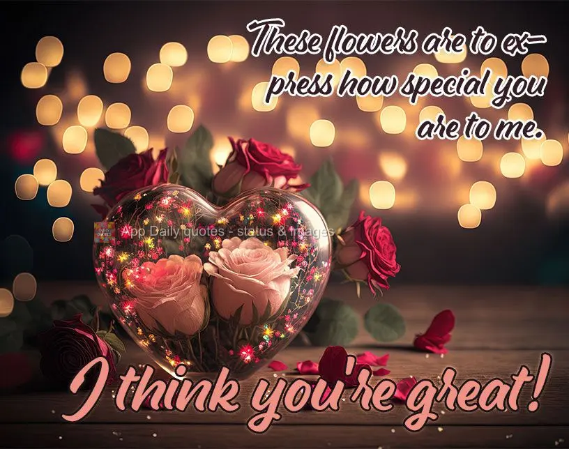 I'm giving you these flowers to express how special you are to me. I think you're great!