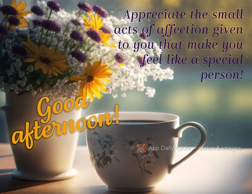 Aprecie os pequenos gestos de carinho que for receber e que lhe façam sentir uma pessoa especial! Boa tarde!