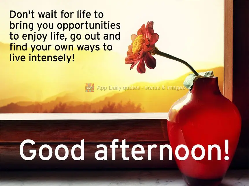 Não espere a vida lhe trazer oportunidades para você aproveitar a vida, saia e busque suas próprias maneiras de viver com intensidade!  Boa tarde!