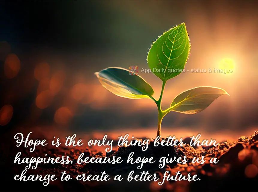 Hope is the only thing better than happiness, because hope gives us a chance to create a better future.