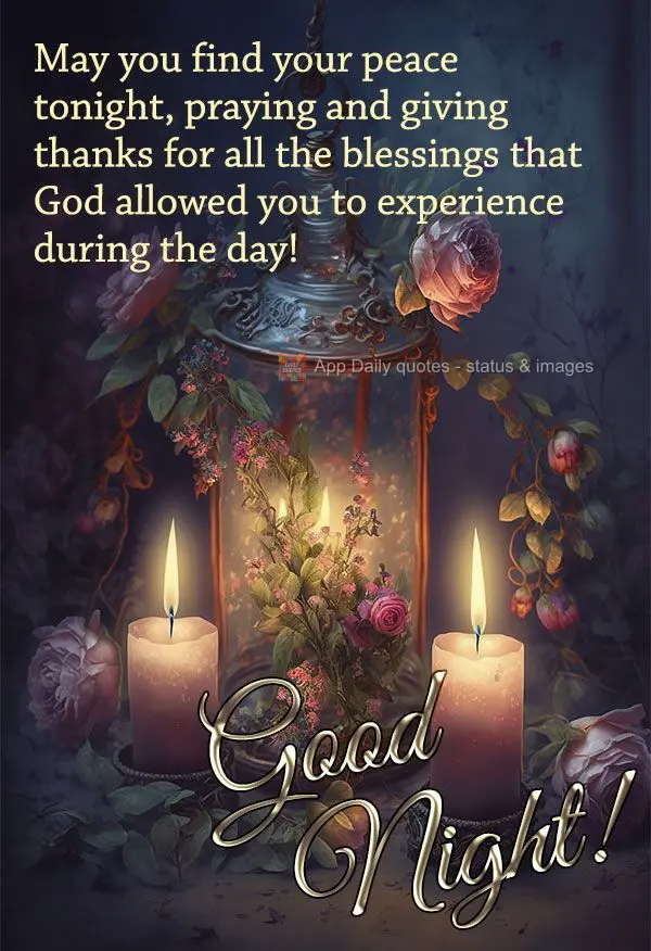 Que você possa encontrar a sua paz nesta noite, orando e agradecendo por todas as bênçãos que Deus permitiu você viver no dia de hoje! Boa noite!