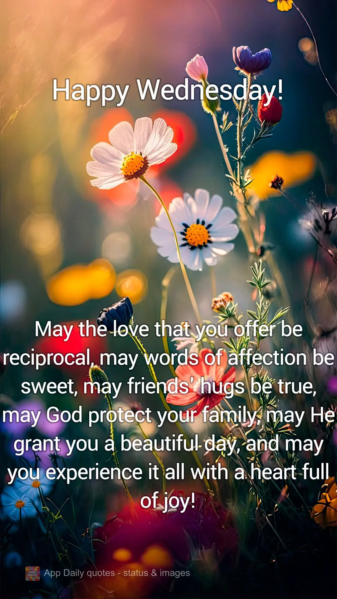 May the love that you offer be reciprocal, may words of affection be sweet, may friends' hugs be true, may God protect your family, may He grant you a be...