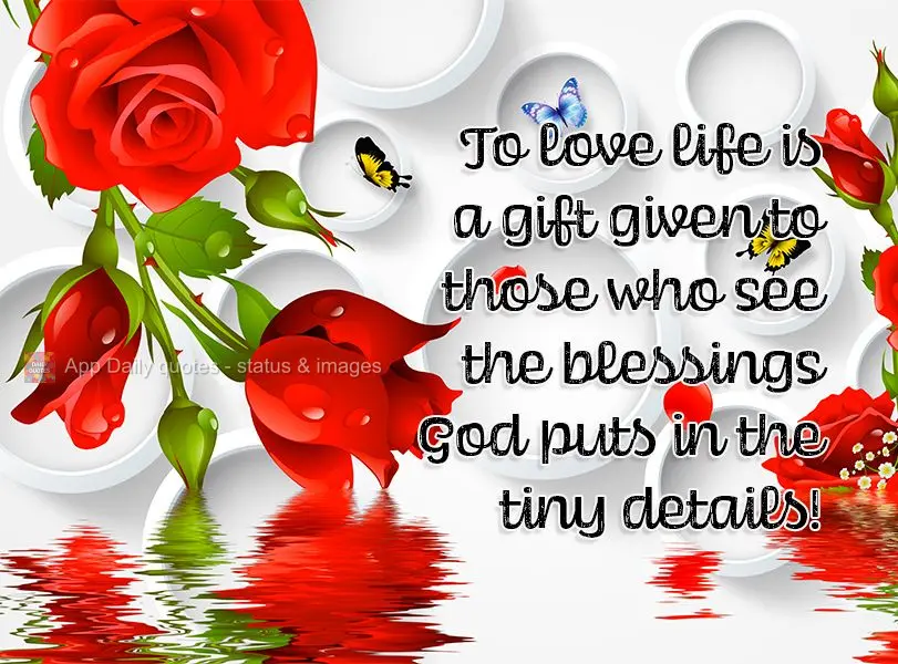To love life is a gift given to those who see the blessings God puts in the tiny details!