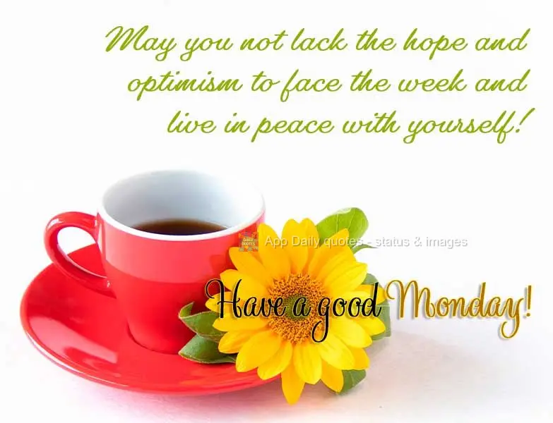 Que não lhe falte esperanças e otimismo para encarar a semana e viver em paz consigo mesmo!  Feliz Segunda-feira!