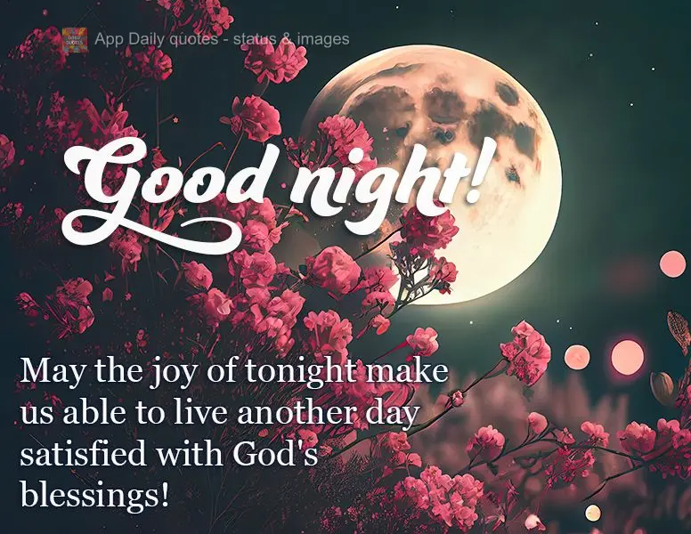 Que a alegria desta noite seja poder viver mais um dia satisfeito com as bênçãos de Deus! Boa noite!