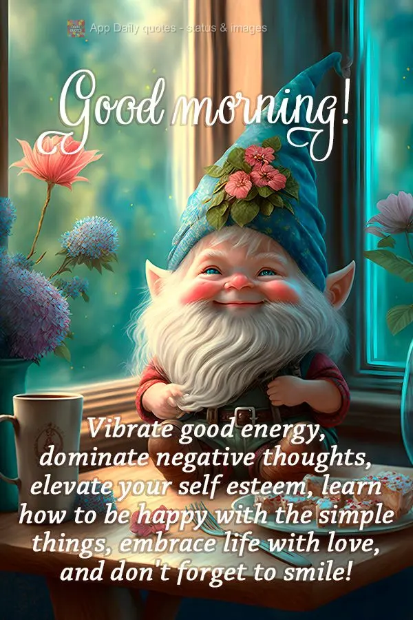 Vibrate good energy, dominate negative thoughts, elevate your self esteem, learn how to be happy with the simple things, embrace life with love, and don'...