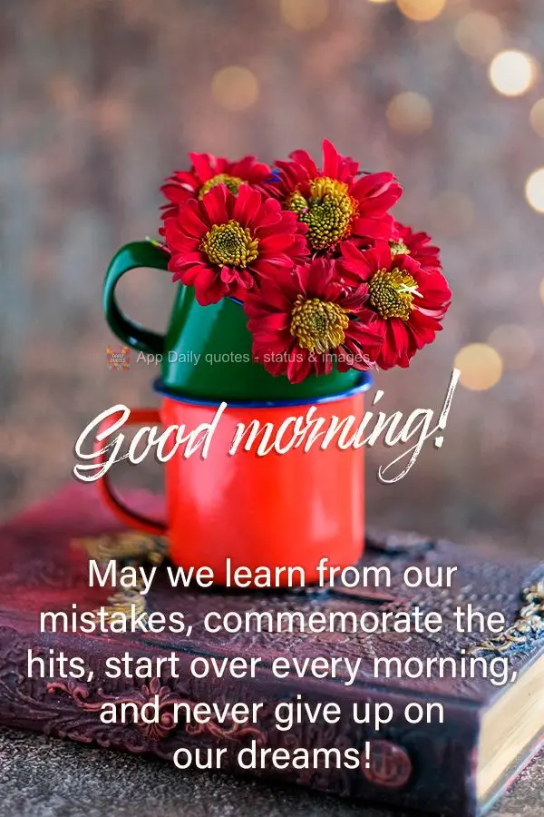 Que possamos aprender com os erros, comemorar os acertos, recomeçar todas as manhãs e nunca desistir de nossos sonhos! Bom dia!